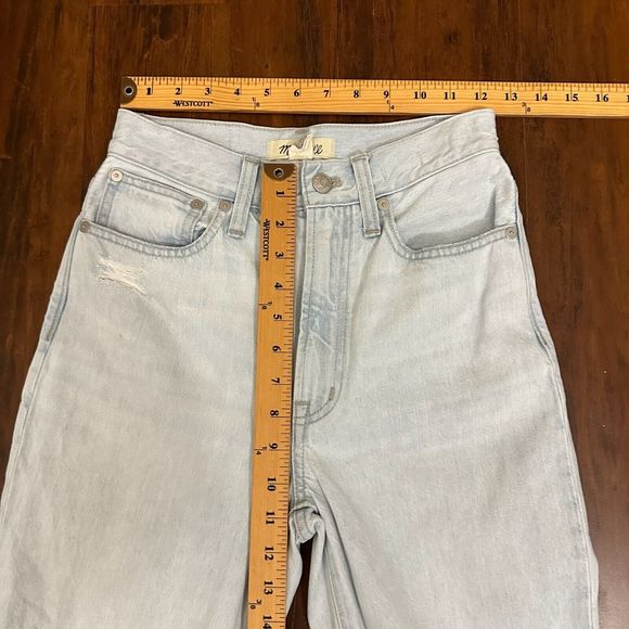 MADEWELL Mid-Rise The Perfect Vintage Straight Jeans Destroyed Blue - Picture 11 of 13